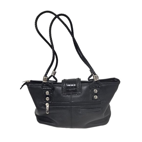 M.C. Marc Chantal Leather Purse Black Tote Croc Alligator Double Strap Bag - Picture 2 of 14